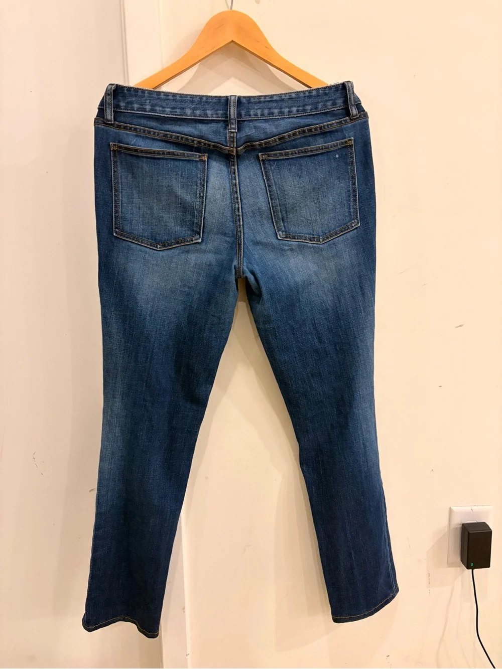Tory Burch Super Skinny Jeans in Dark and Light Blue with Gold Stitching